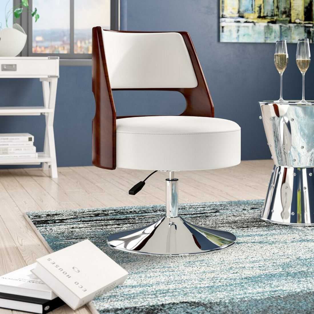 Salon Vegan Leather Swivel Lounge Chair in White