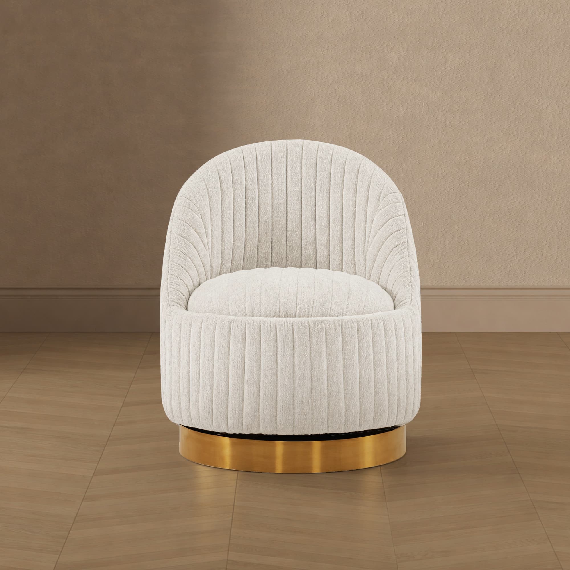 Leela Chenille Swivel Lounge Chair in Cream