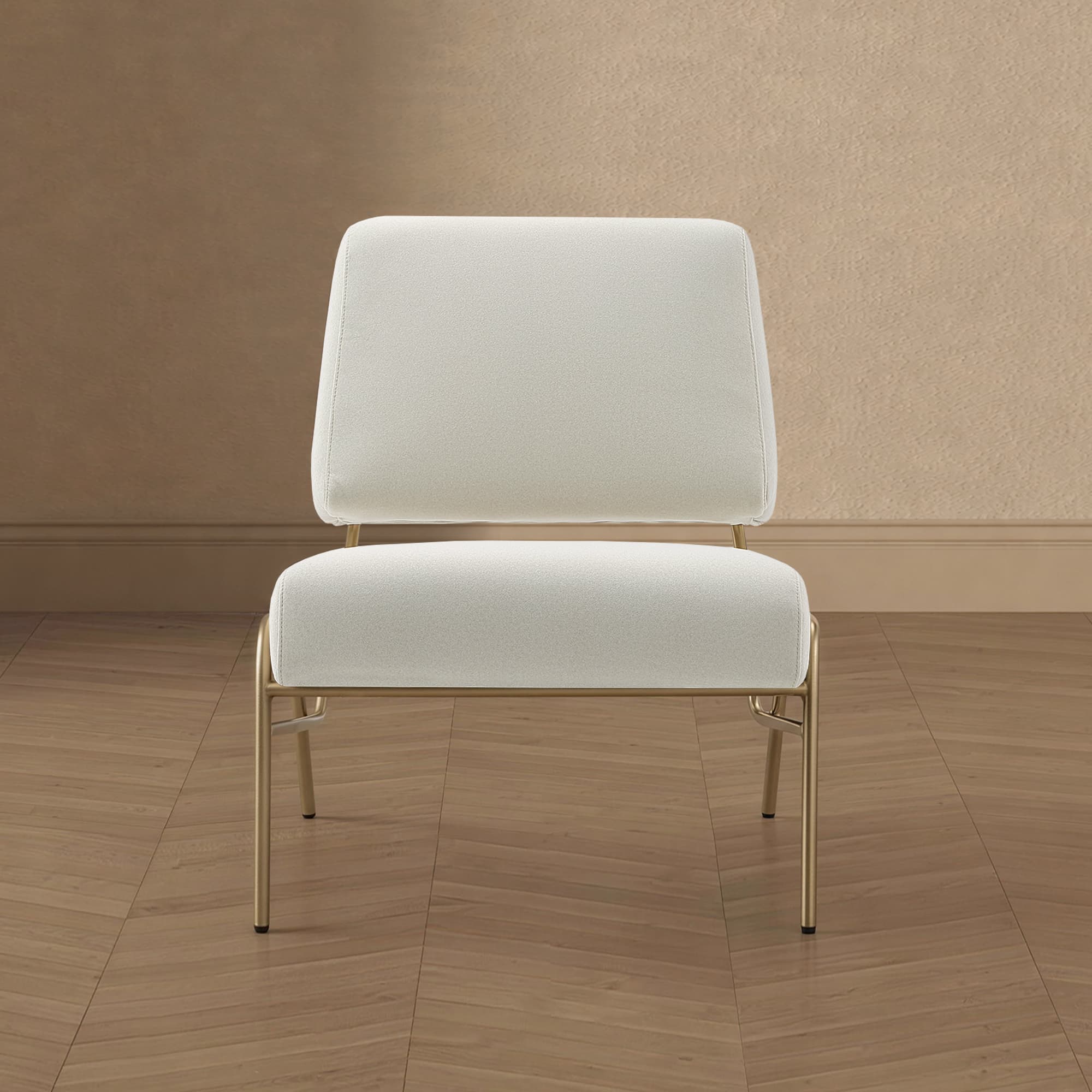 Serenity Metal Upholstered Lounge Chair in Ecru