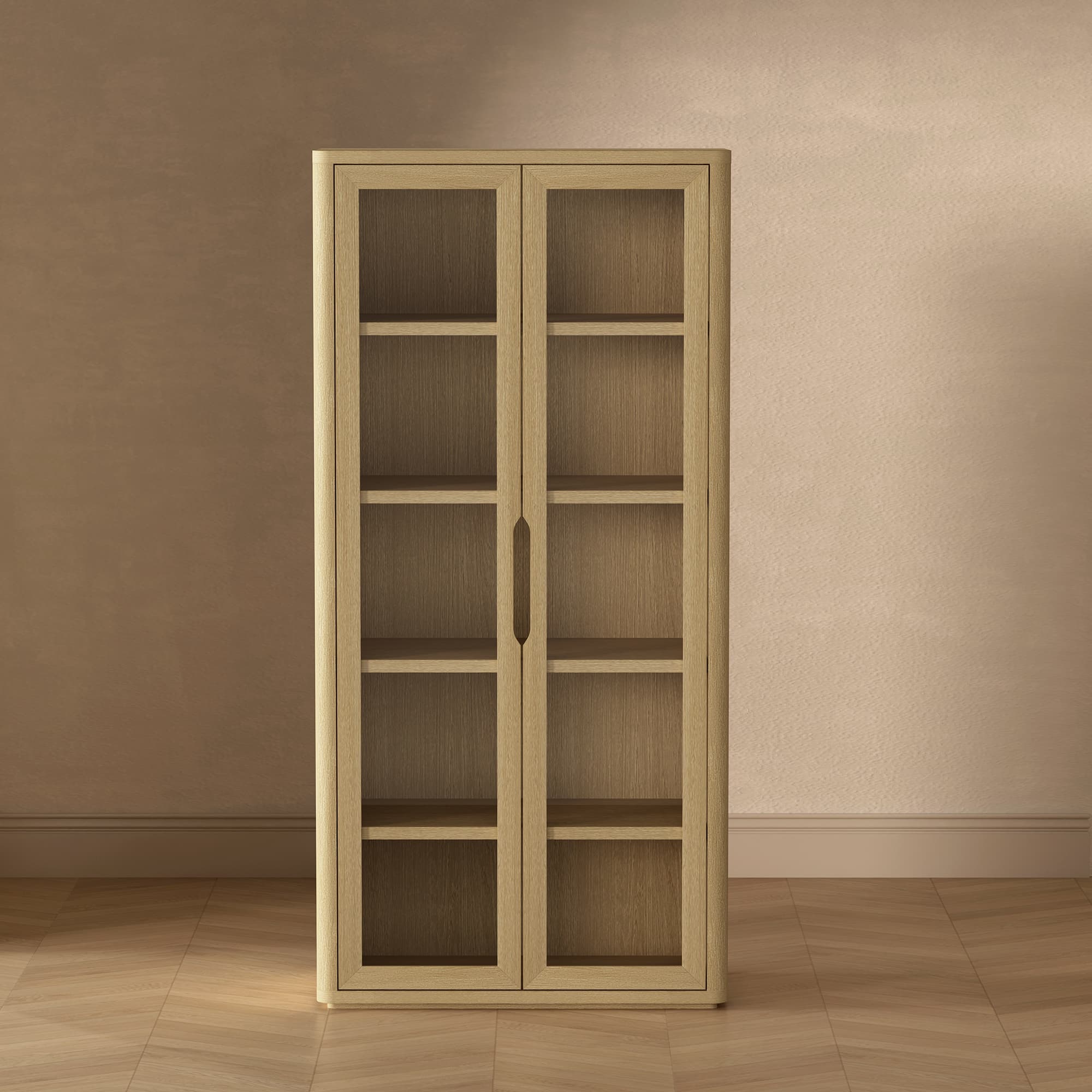 Rivington Tall Glass Door Display Cabinet in Natural Oak
