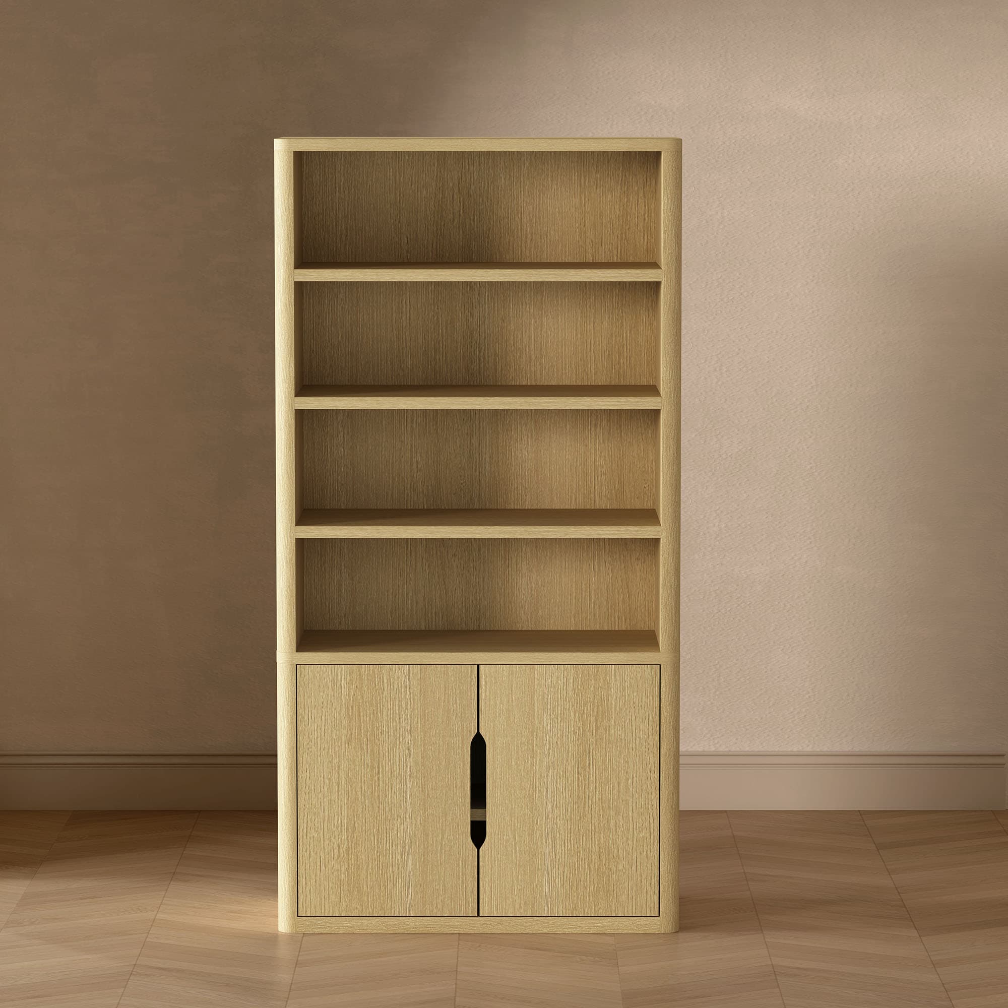 Rivington Bookcase with Lower Storage Cabinet in Natural Oak