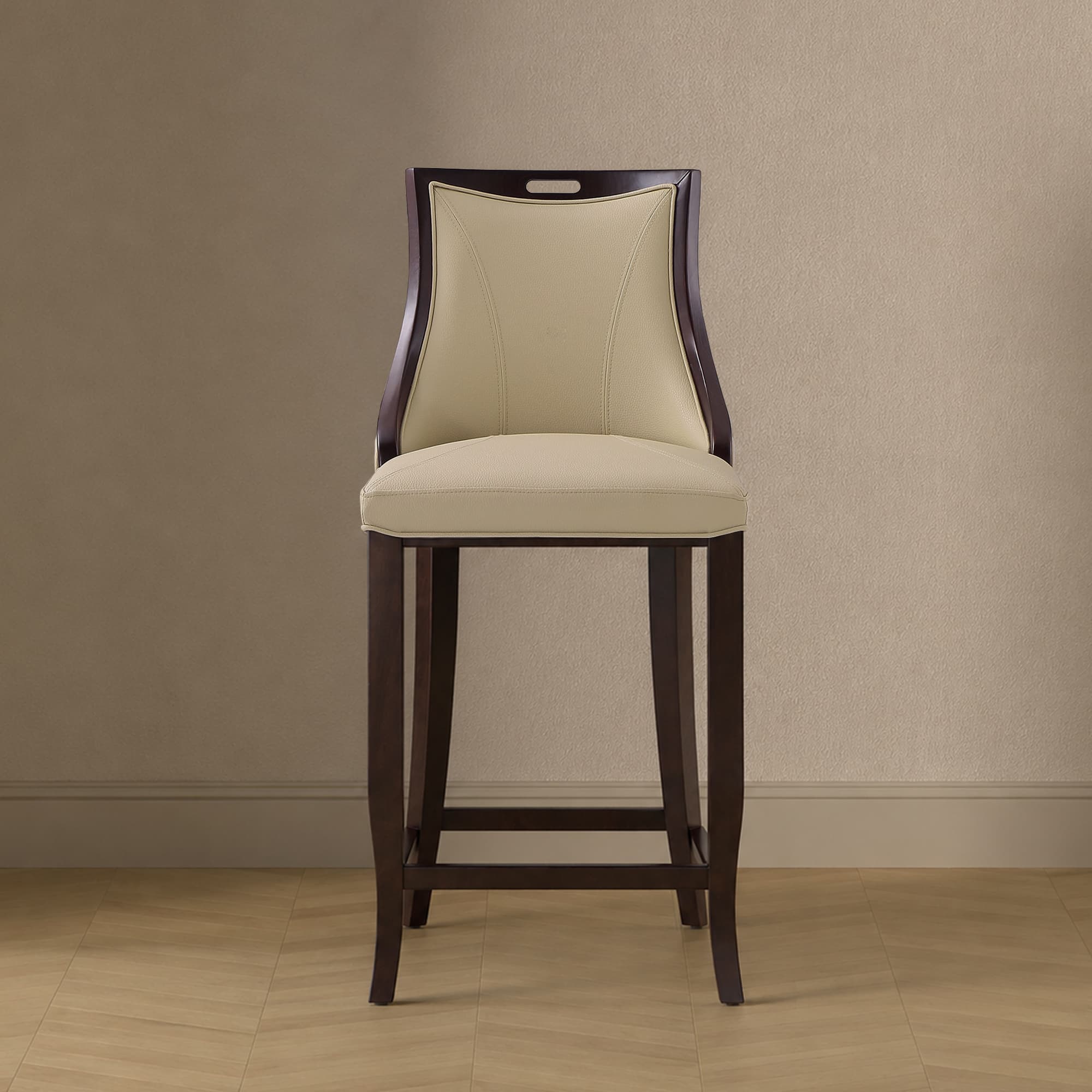 Emperor Wood Upholstered Barstool in Cream