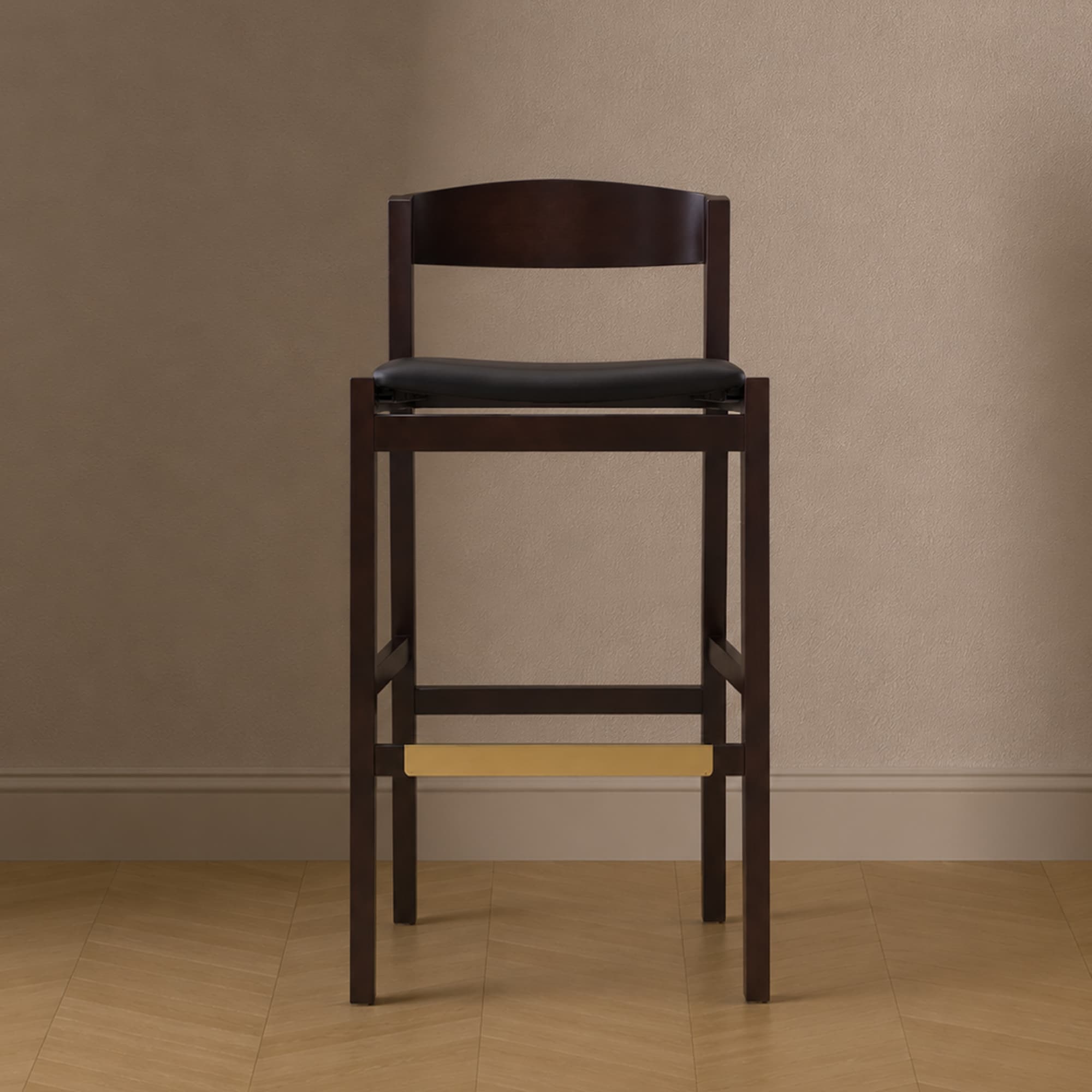 Klismos Wood Upholstered Barstool in Black