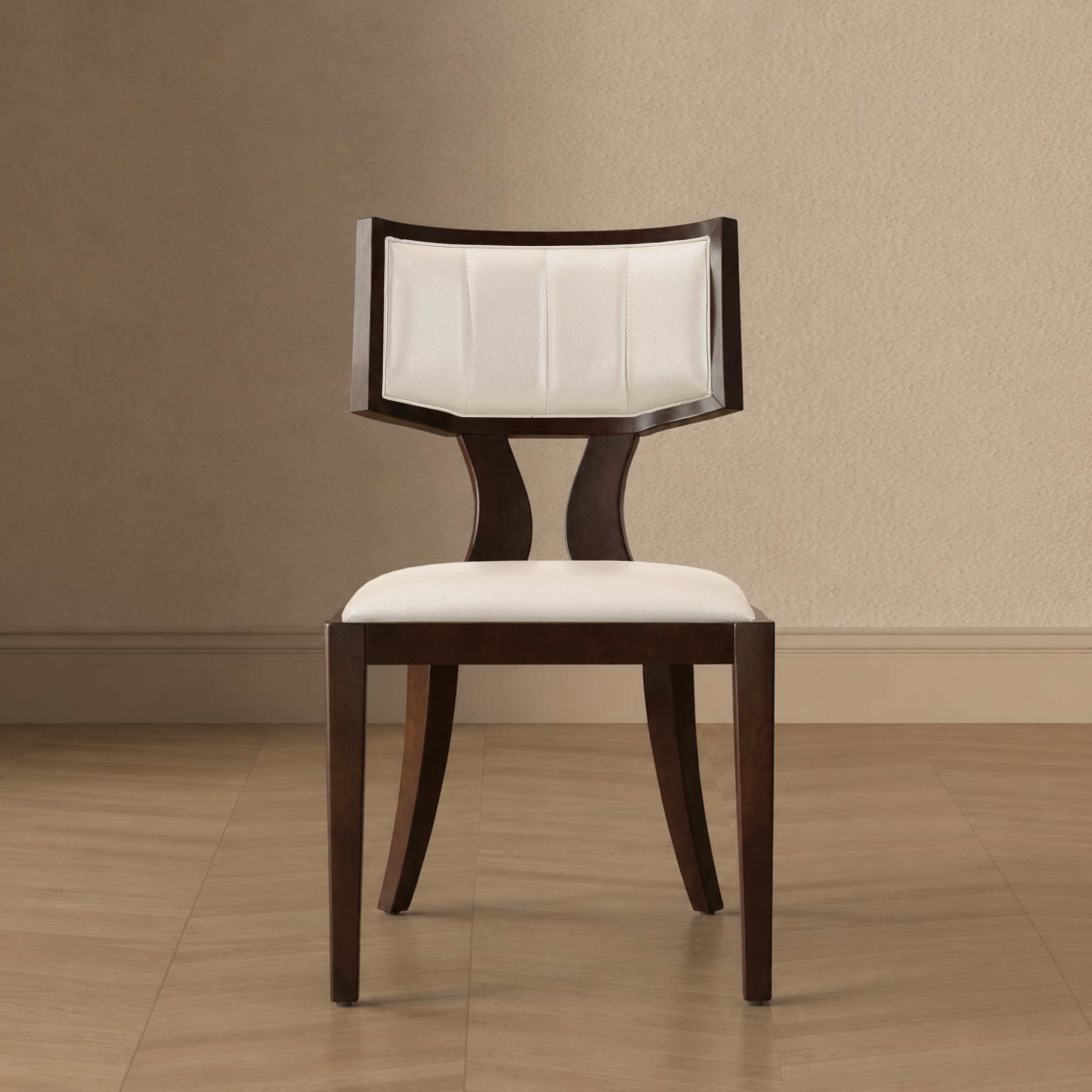 Pulitzer Wood Vegan Leather Dining Chair in Pearl White - Set of 2