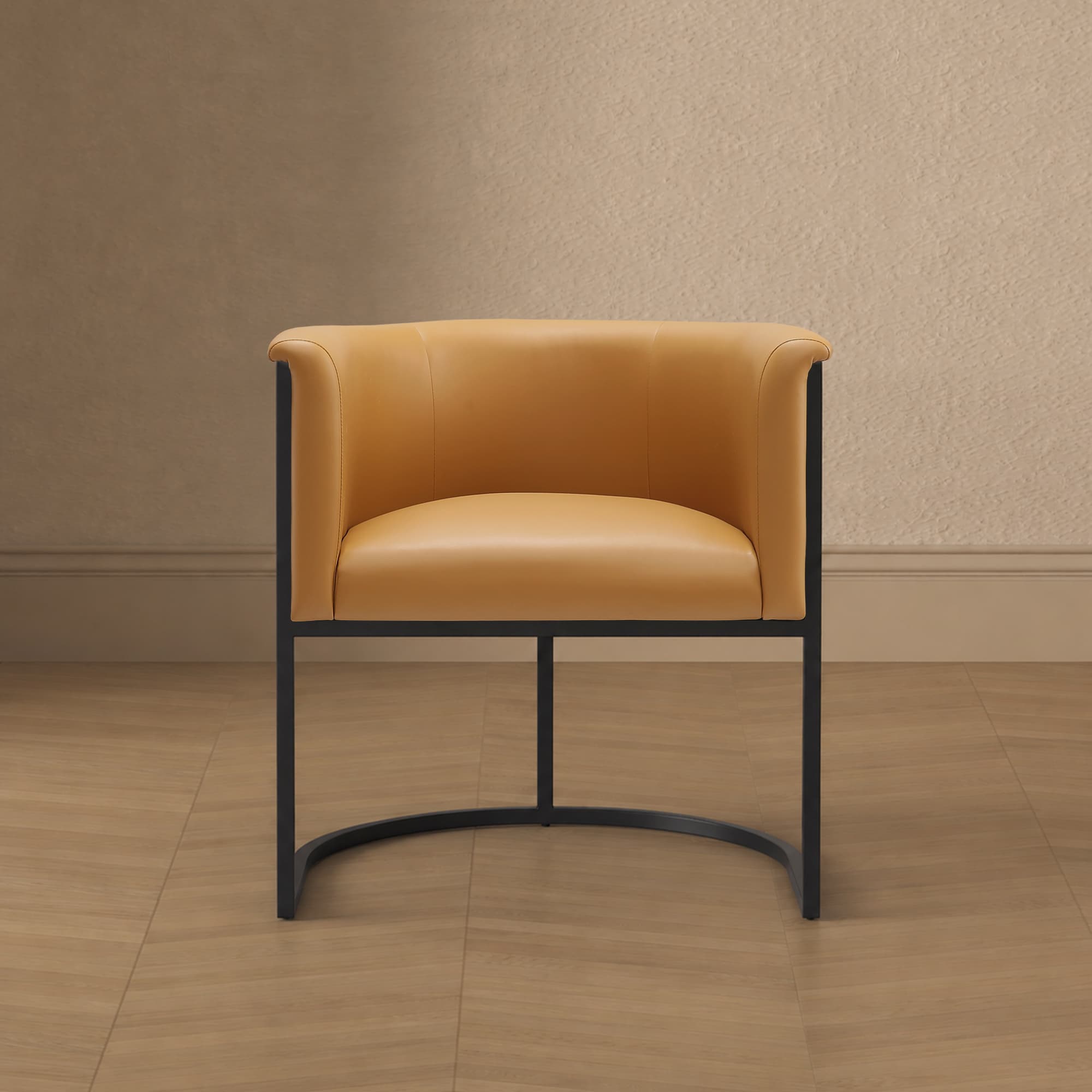 Cosmopolitan Metal Vegan Leather Accent Chair in Camel