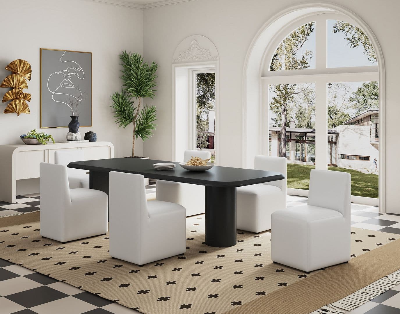 Anna Square Vegan Leather Dining Chair in White