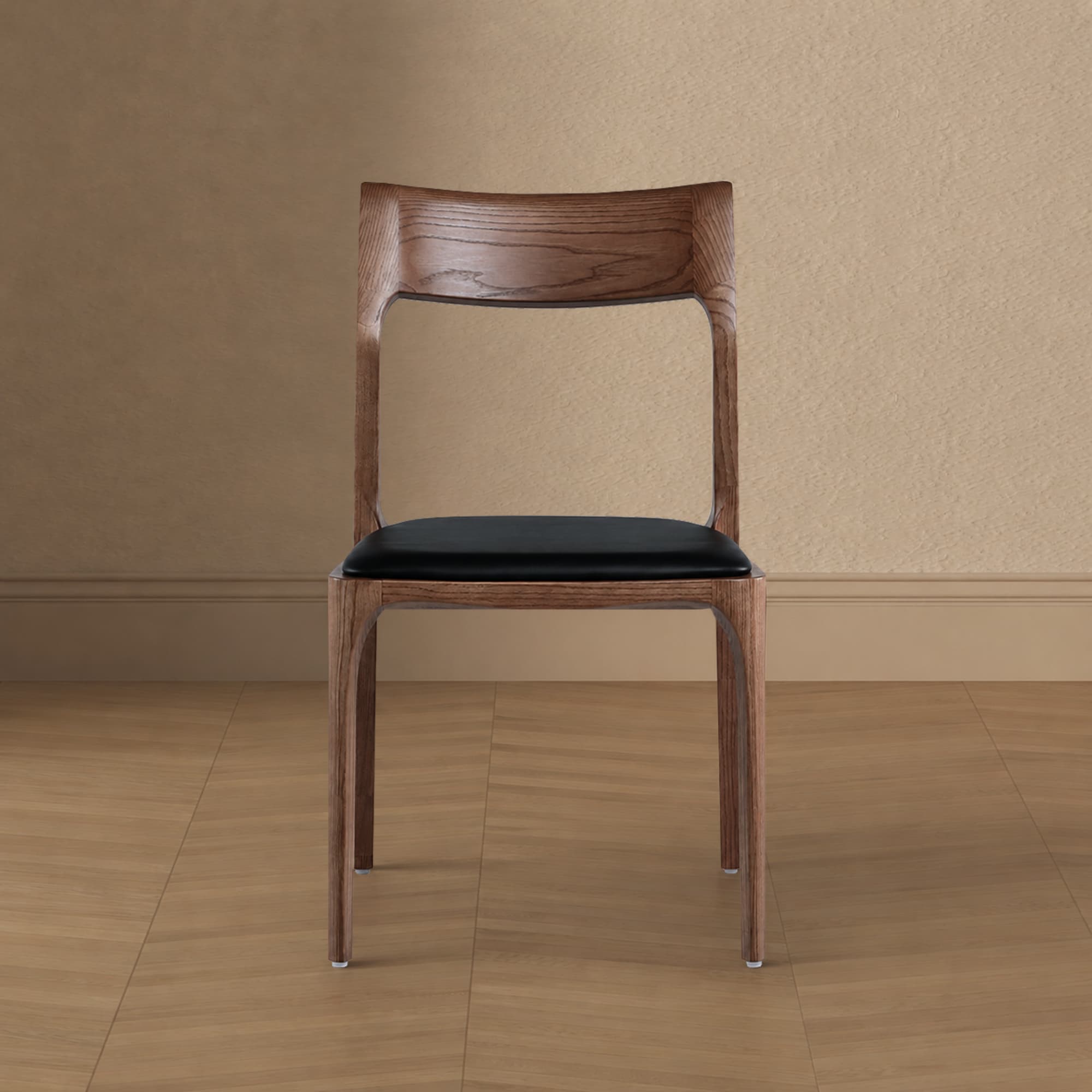Moderno Wood Vegan Leather Dining Chair in Black - Set of 2