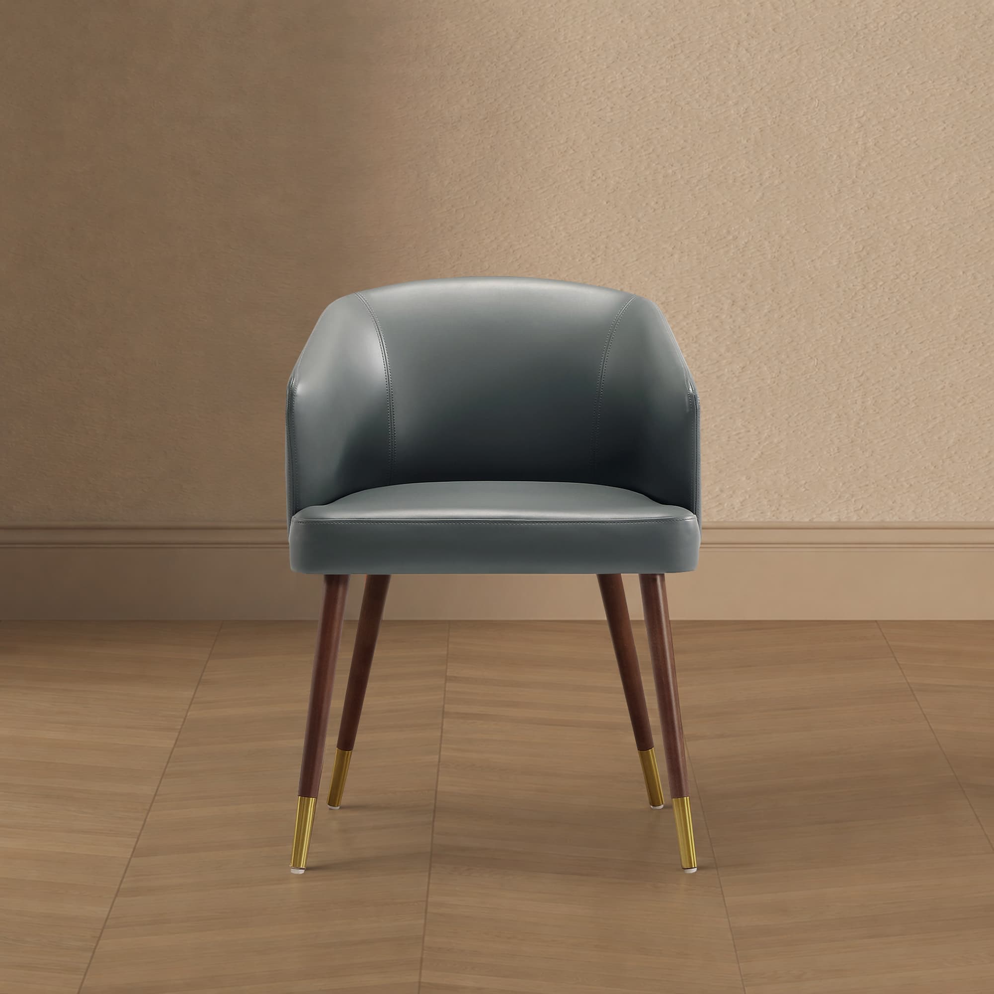 Reeva Wood Vegan Leather Accent Chair in Weathered Grey