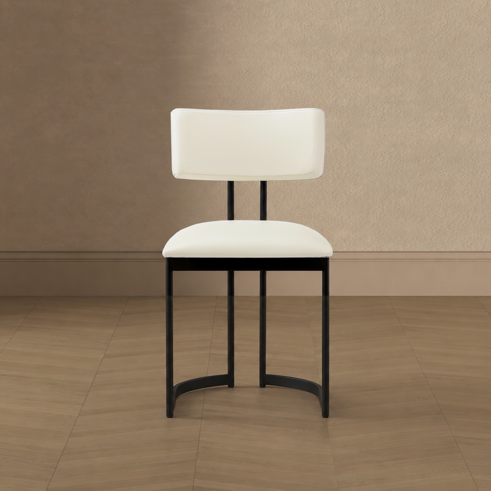 Juno Metal Vegan Leather Side Chair in Cream - Set of 2
