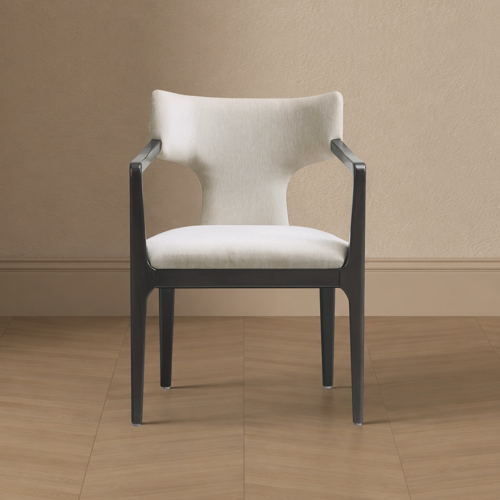 Eloria Wood Chenille Armchair in Cream