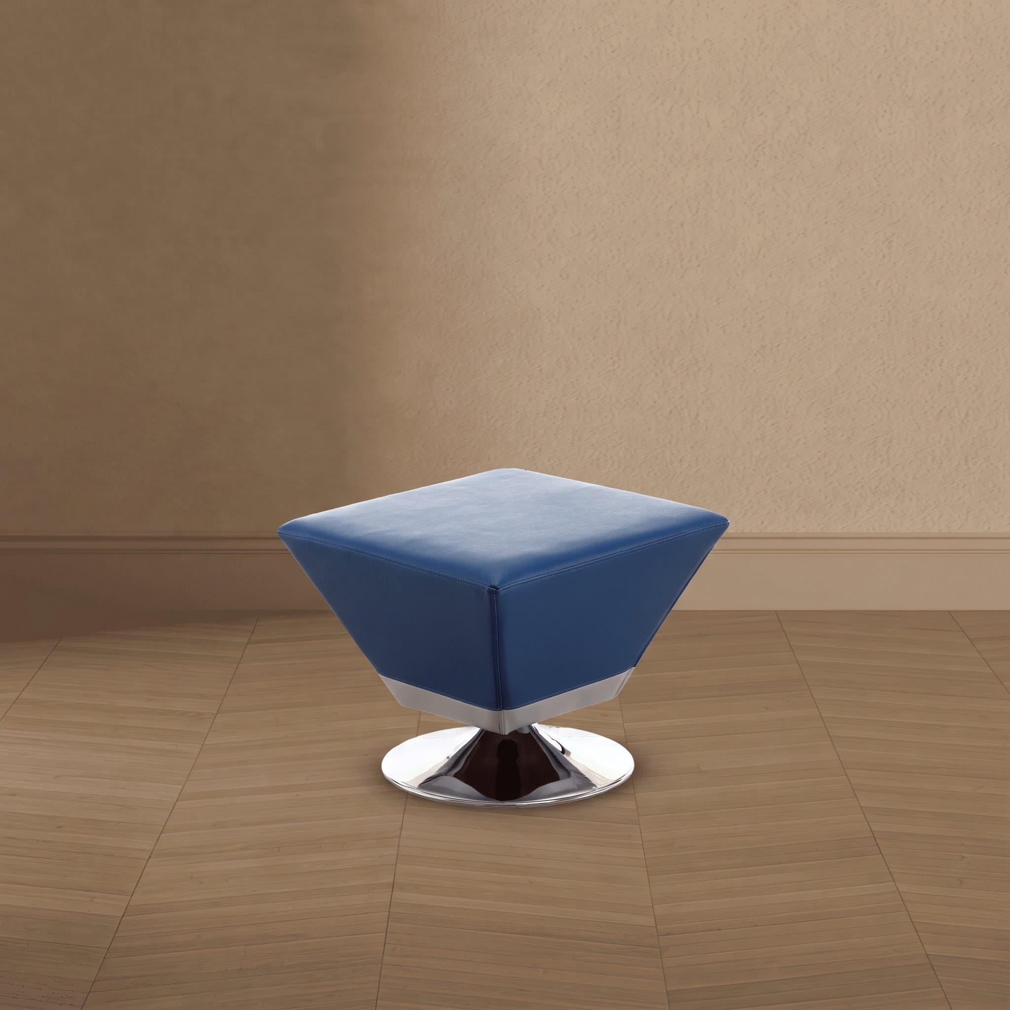 Diamond Vegan Leather Accent Ottoman in Blue