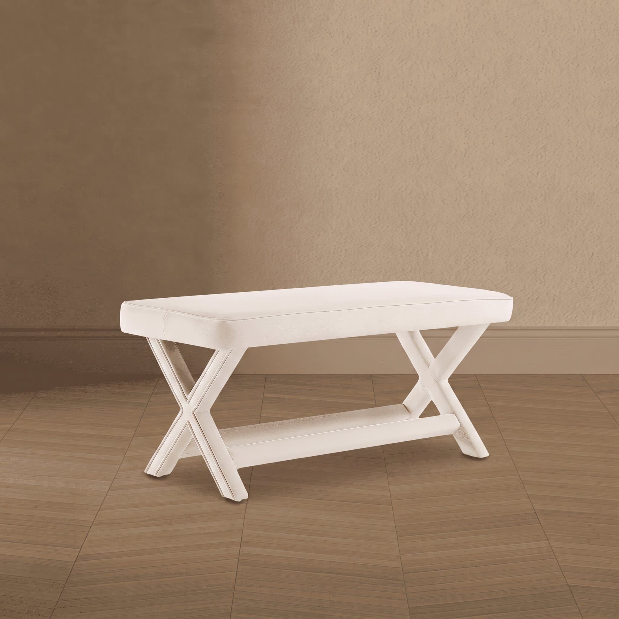 Abigail Mid-Century Modern Velvet Upholstered Double Bench in Cream