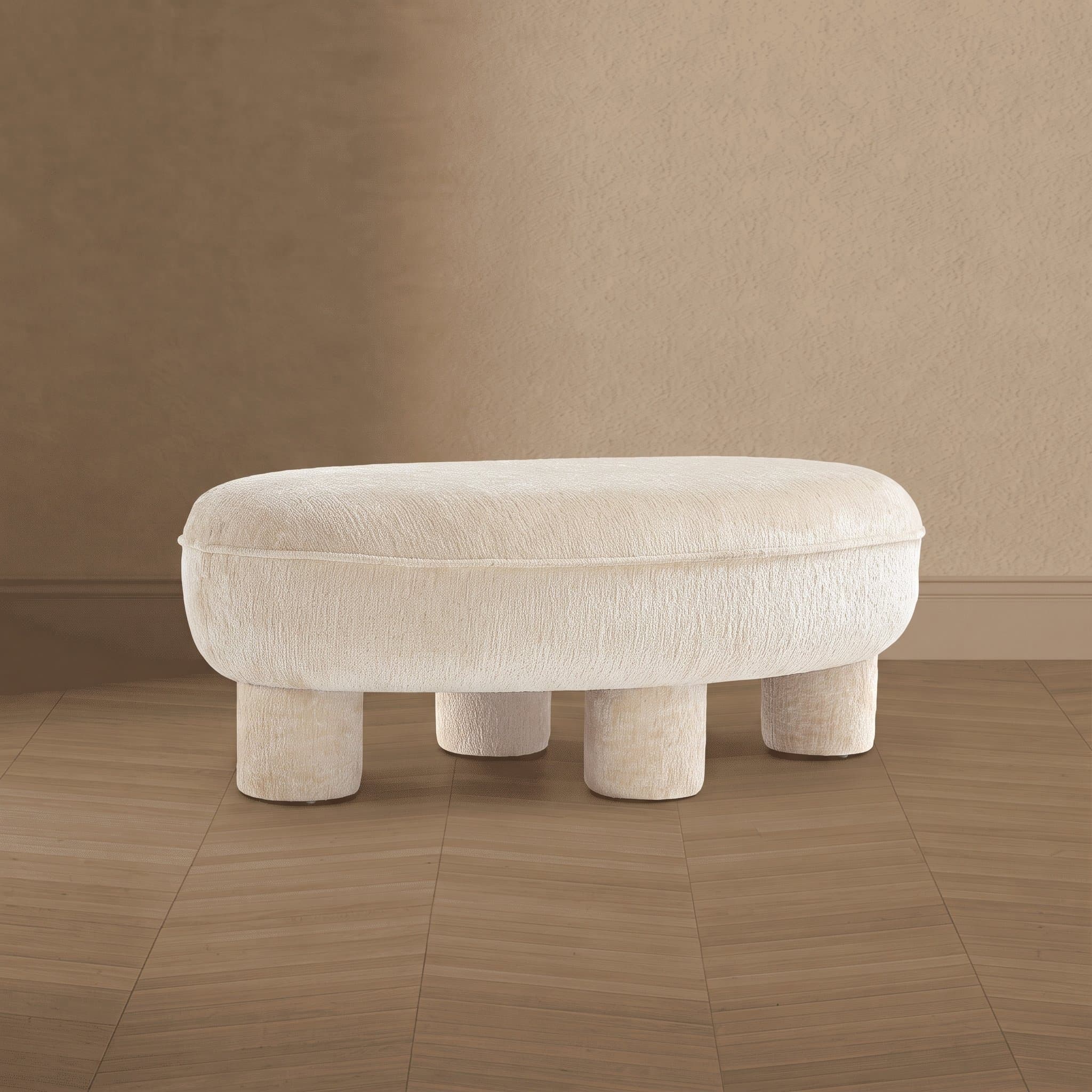Tribeca  Chenille Accent Ottoman in Cream